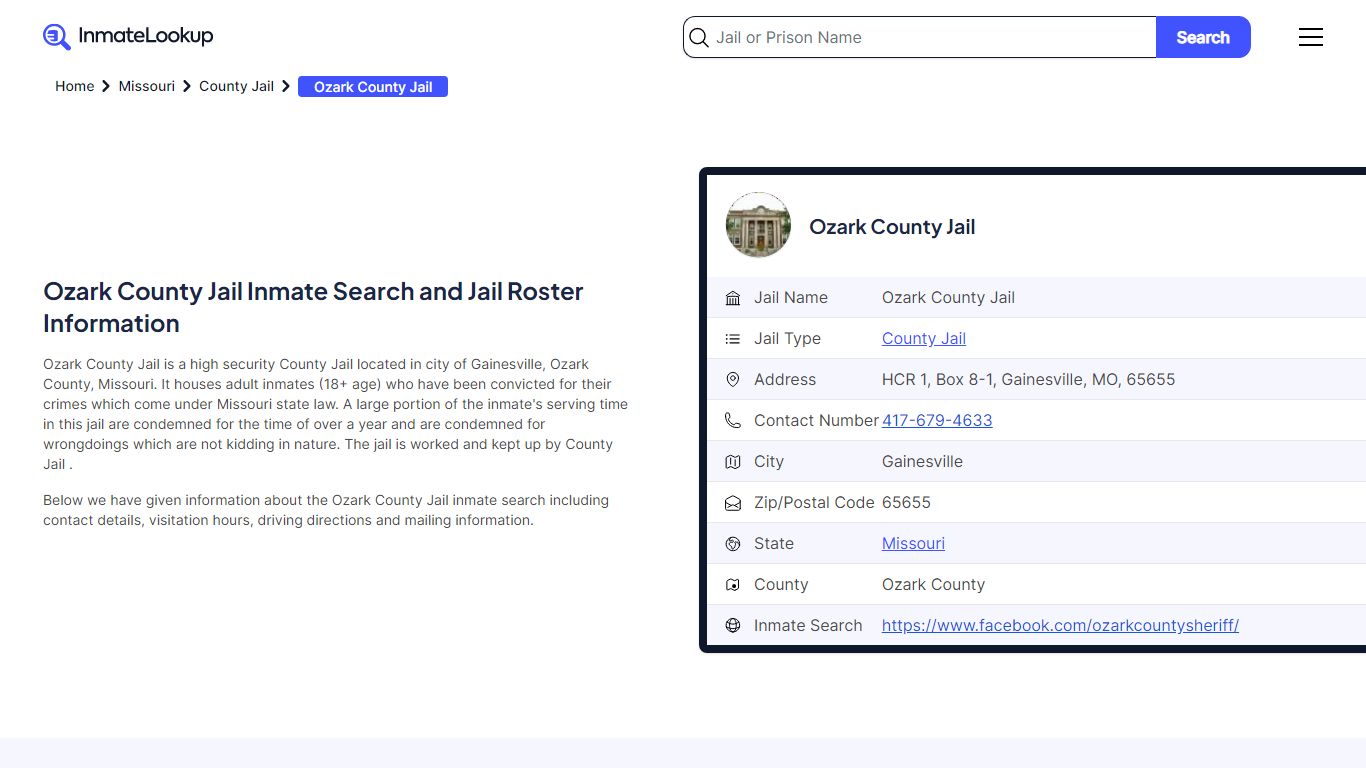 Ozark County Jail Inmate Search and Jail Roster Information