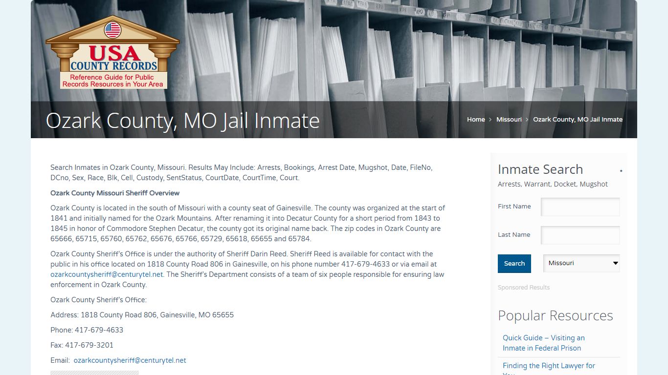 Ozark County, MO Jail Inmate | Name Search